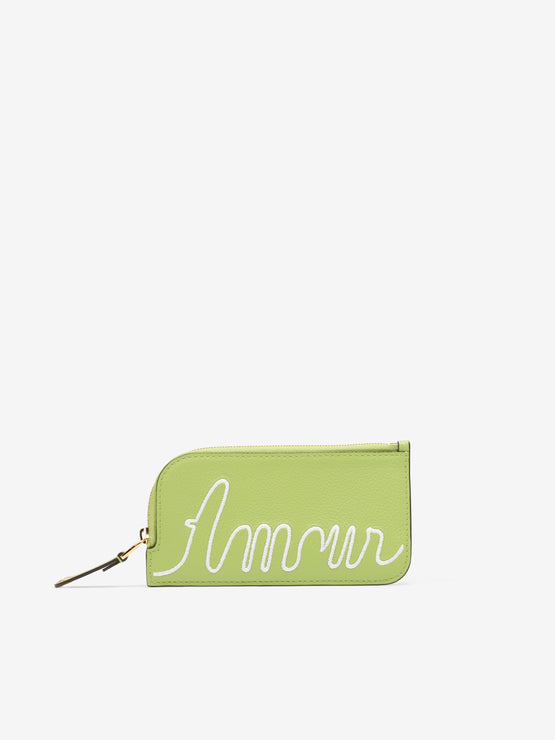 Zipped Card Holder L'Amour Jumping Calf Aloe - Ivory