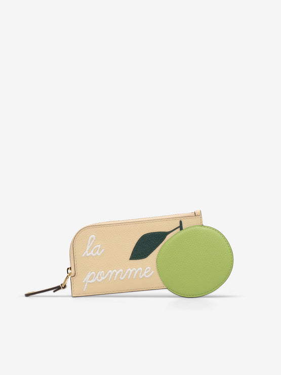 Zipped Card Holder La Pomme Jumping Calf Dune - Aloe